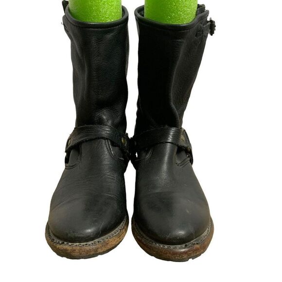 Vintage Foundry Co Leather Moto Boots 7 Black Almond Toe Mid Calf Low Heel - Picture 4 of 8